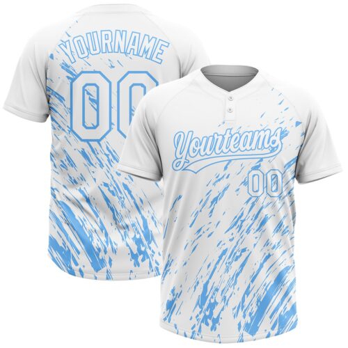 Softball0011 Custom White White-Light Blue 3D Pattern Two-Button Unisex Softball Jersey