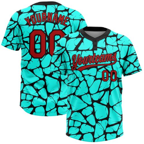 Softball0022_4a049113-a43c-450e-b106-146372e7e541 Custom Aqua Red-Black 3D Pattern Two-Button Unisex Softball Jersey