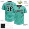 Custom Teal Black-White 3D Pattern Two-Button Unisex Softball Jersey