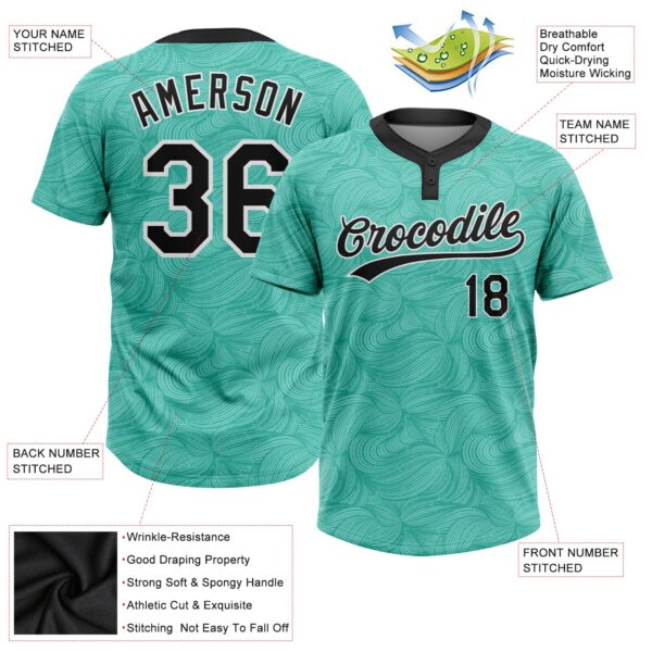 Custom Teal Black-White 3D Pattern Two-Button Unisex Softball Jersey