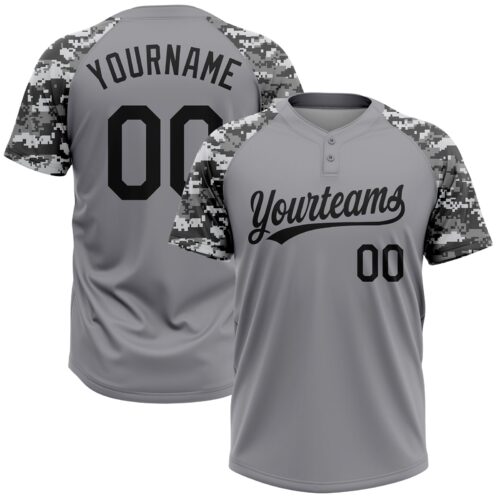 Softball0026 Custom Gray Black-Camo 3D Pattern Two-Button Unisex Softball Jersey