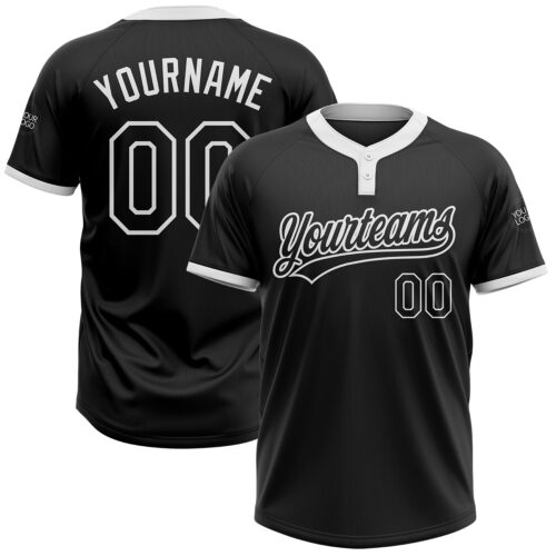 Softball0034 Custom Black Black-White Two-Button Unisex Softball Jersey