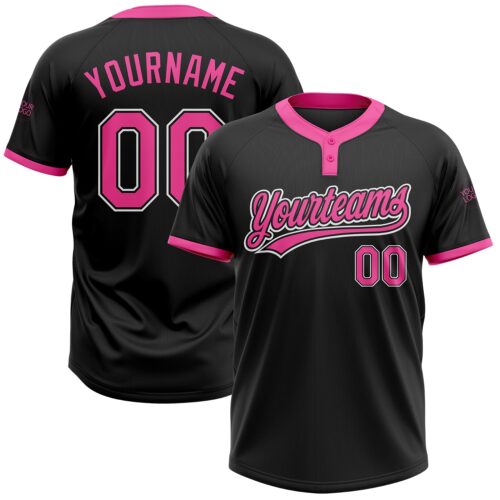Softball0036 Custom Black Pink-White Two-Button Unisex Softball Jersey