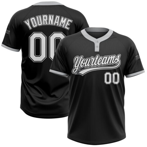 Softball0038 Custom Black White-Gray Two-Button Unisex Softball Jersey