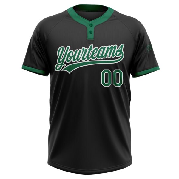 Custom Black Kelly Green-White Two-Button Unisex Softball Jersey