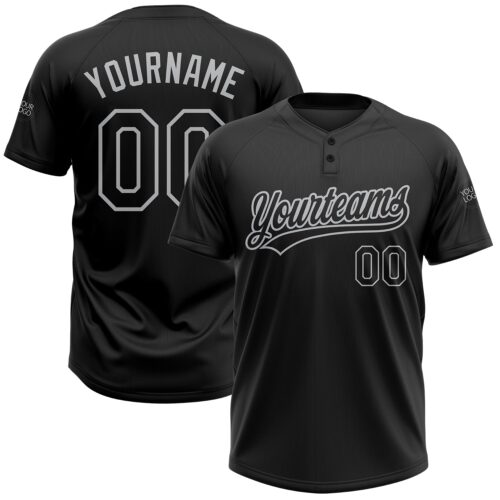 Softball0046 Custom Black Black-Gray Two-Button Unisex Softball Jersey