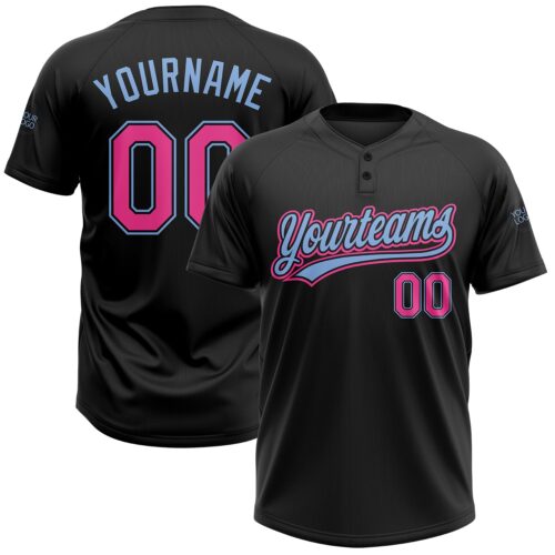 Softball0048 Custom Black Pink-Light Blue Two-Button Unisex Softball Jersey