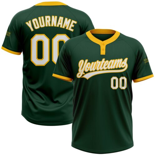 Softball0049 Custom Green White-Gold Two-Button Unisex Softball Jersey
