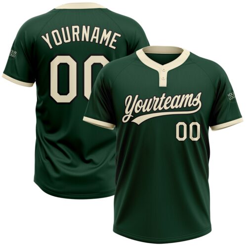 Softball0051 Custom Green Cream-Black Two-Button Unisex Softball Jersey