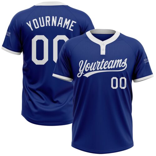 Softball0057 Custom Royal White Two-Button Unisex Softball Jersey