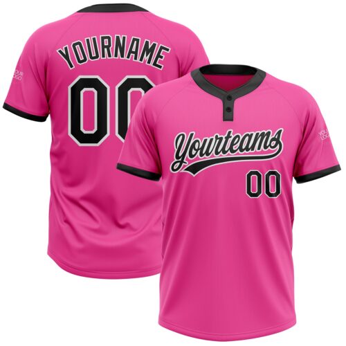 Softball0069 Custom Pink Black-White Two-Button Unisex Softball Jersey