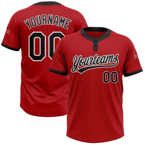 Softball0077 Custom Red Black-White Two-Button Unisex Softball Jersey