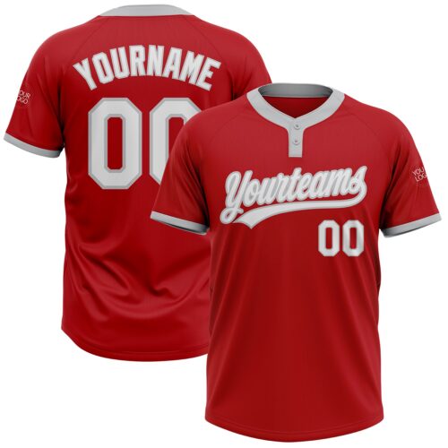 Softball0082 Custom Red White-Gray Two-Button Unisex Softball Jersey