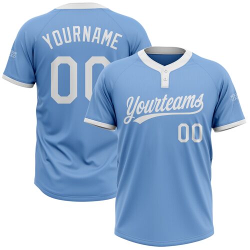 Softball0084 Custom Light Blue White Two-Button Unisex Softball Jersey