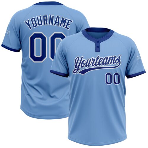 Softball0087 Custom Light Blue Royal-White Two-Button Unisex Softball Jersey