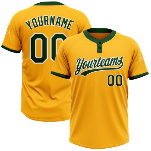 Softball0128 Custom Gold Green-White Two-Button Unisex Softball Jersey
