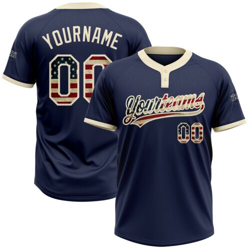 Softball0141 Custom Navy Vintage USA Flag-Cream Two-Button Unisex Softball Jersey