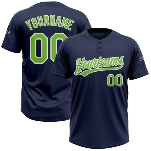 Softball0145 Custom Navy Neon Green-White Two-Button Unisex Softball Jersey