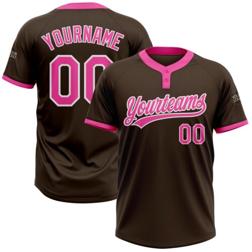 Softball0171 Custom Brown Pink-White Two-Button Unisex Softball Jersey