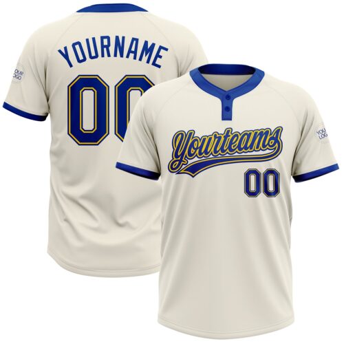 Softball0176 Custom Cream Royal-Gold Two-Button Unisex Softball Jersey