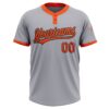 Custom Gray Orange-Black Two-Button Unisex Softball Jersey