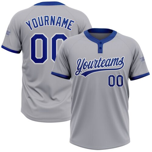 Softball0197 Custom Gray Royal-White Two-Button Unisex Softball Jersey