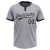 Custom Gray Black-White Two-Button Unisex Softball Jersey