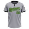 Custom Gray Neon Green-Black Two-Button Unisex Softball Jersey