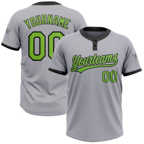 Softball0207_6e83f894-de8f-4eeb-b1ed-aa65e50d275e Custom Gray Neon Green-Black Two-Button Unisex Softball Jersey