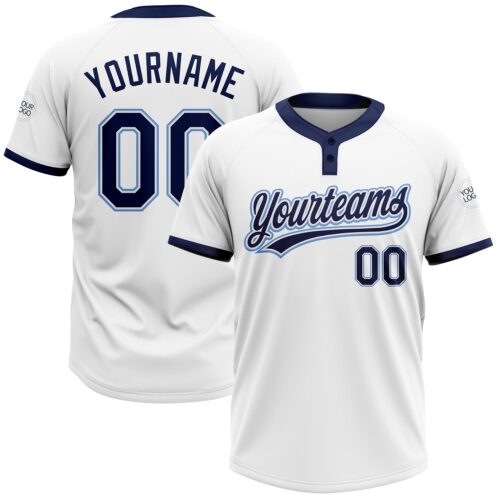 Softball0235 Custom White Navy-Powder Blue Two-Button Unisex Softball Jersey