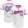 Custom White Light Blue Black-Pink Two-Button Unisex Softball Jersey
