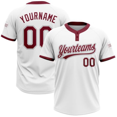 Softball0252 Custom White Crimson-Gray Two-Button Unisex Softball Jersey