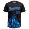 Custom Black Royal-Light Blue 3D Pattern Flame Two-Button Unisex Softball Jersey