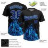 Custom Black Royal-Light Blue 3D Pattern Flame Two-Button Unisex Softball Jersey
