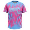 Custom Pink Powder Blue-White 3D Pattern Two-Button Unisex Softball Jersey