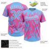 Custom Pink Powder Blue-White 3D Pattern Two-Button Unisex Softball Jersey