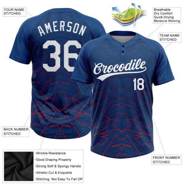 Custom US Navy Blue White-Red 3D Pattern Two-Button Unisex Softball Jersey