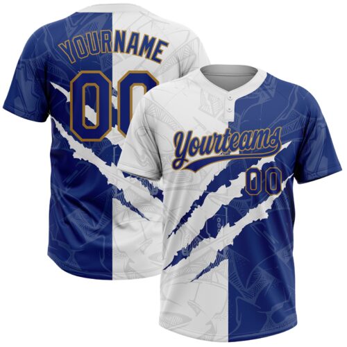 Softball0269_c17f041d-be4c-463b-b955-a421d81e36ff Custom Graffiti Pattern Royal-Old Gold 3D Two-Button Unisex Softball Jersey