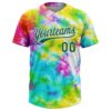 Custom Tie Dye Kelly Green-White 3D Rainbow Two-Button Unisex Softball Jersey