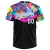 Custom Black White-Light Blue 3D Pattern Two-Button Unisex Softball Jersey