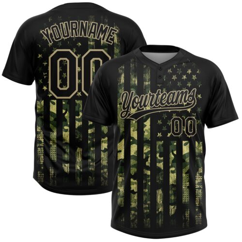 Softball0285 Custom Camo Black-Old Gold 3D American Flag Salute To Service Two-Button Unisex Softball Jersey