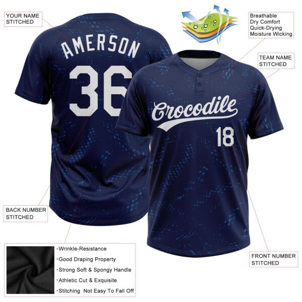 Custom Navy White 3D Pattern Two-Button Unisex Softball Jersey