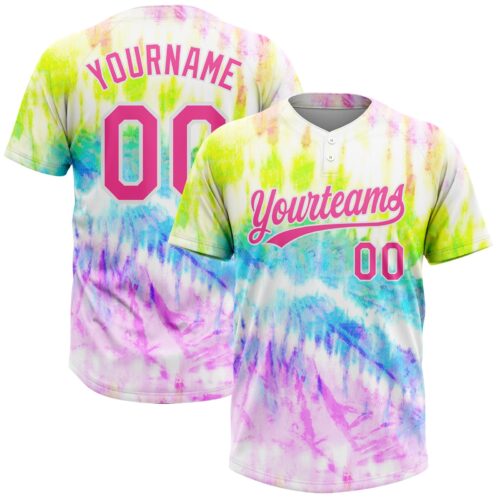 Softball0296 Custom Tie Dye Pink-Purple 3D Rainbow Two-Button Unisex Softball Jersey