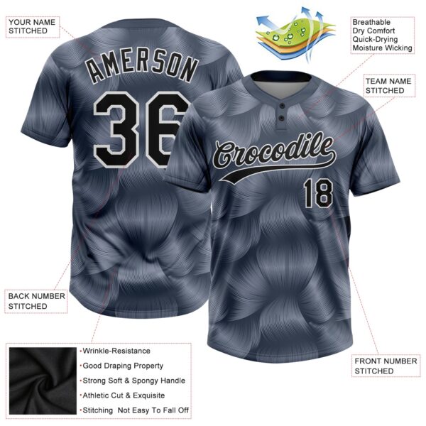 Custom Steel Gray Black-White 3D Pattern Two-Button Unisex Softball Jersey