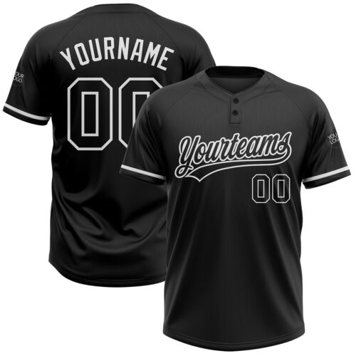 Softball0314 Custom Black Black-White Two-Button Unisex Softball Jersey