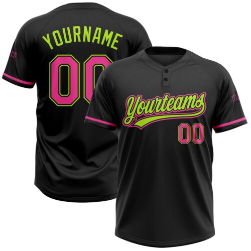 Softball0323 Custom Black Pink-Neon Green Two-Button Unisex Softball Jersey