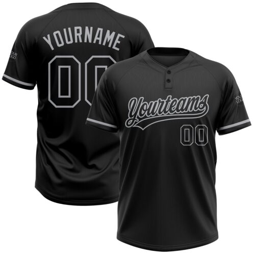 Softball0326 Custom Black Black-Gray Two-Button Unisex Softball Jersey