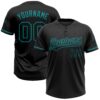 Custom Black Black-Teal Two-Button Unisex Softball Jersey