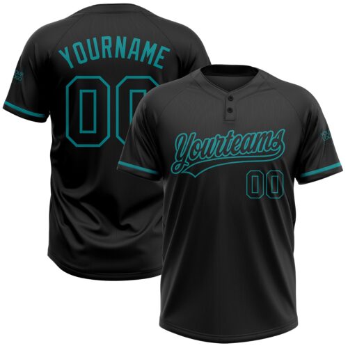 Softball0333 Custom Black Black-Teal Two-Button Unisex Softball Jersey