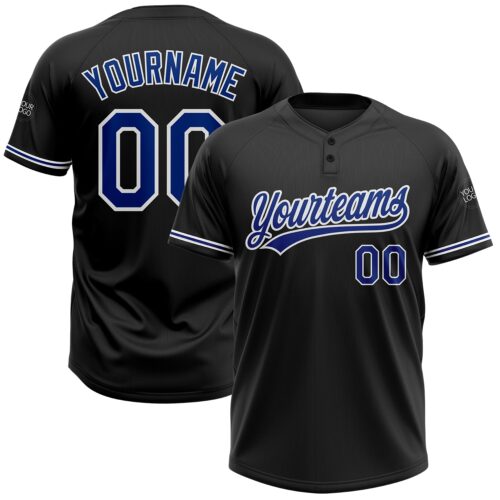 Softball0337 Custom Black Royal-White Two-Button Unisex Softball Jersey